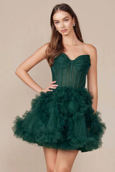 YVONNE RUFFLE SKIRT MINI DRESS EMERALD
