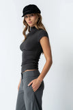 Kara Mock Neck Top in Charcoal