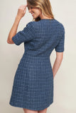 MODERN ICONIC BLUE TWEED MINI DRESS