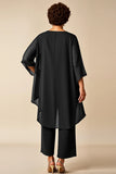 Dusty Rose 2 Piece Round Neck Chiffon Mother of the Bride Pant Suits