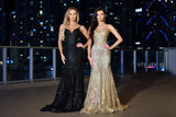 Lyra Gown Black FITTED FLORAL GLITTER PRINT CORSET GOWN