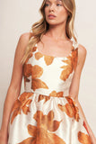 FALL FLORAL SATIN MIDI DRESS RUST