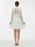 Short White A Line Illusion Neck Long Sleeves Lace Wedding Dresses