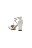 White Cross Strap Pump with Metallic Accent
