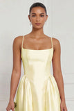 Satin A Line Spaghetti Straps Yellow Bridesmaid Dress
