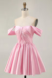 Pink A Line Off The Shoulder Ruched Short Homecoming Dress