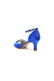 Royal Blue Satin Pump with Crystal Flower Accent