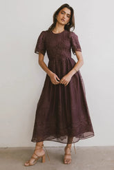 Alora Embroidered Dress in Maroon FINAL SALE