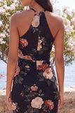 Mermaid Black Floral Wedding Guest Dress with Slit