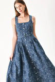 MIDNIGHT GARDEN DENIM MIDI DRESS
