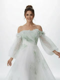 A Line Floral Appliqued Majesty Bridal Wedding Dress with Ruffles