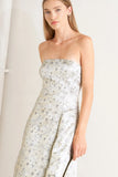 WHITE GOLD JACQUARD STRAPLESS MIDI DRESS