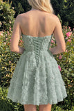 Sage Beaded Strapless A Line Short Homecoming Dress
