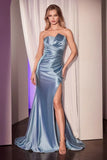 DEANNA GOWN ASYMMETRICAL STRAPLESS SATIN GOWN