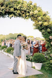 Simple A Line Square Neck Satin Wedding Dress