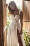 Bohemian A Line Long Chiffon Sweetheart Wedding Dresses