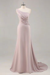 One Shoulder Mermaid Ruched Khaki Maxi Dress