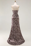 Sweetheart Mermaid Coffee Leopard Corset Long Prom Dress with Slit