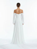 A Line Sweetheart Long Sleeves Chiffon Sweep Train Wedding Dress