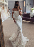 Mermaid Off The Shoulder Sleeveless Lace Wedding Dresses