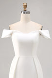 White Bodycon Off The Shoulder Satin Short Graduation Dress