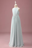 Mint A Line Halter Pleated Long Junior Bridesmaid Dress