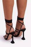 Square Open Toe Tie Up Ankle Strap Stiletto Heels