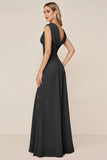 Candy Pink A Line Cowl Neck Long Bridesmaid Dress with Slit