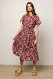 Mary Anne Floral Midi Dress in Brown FINAL SALE