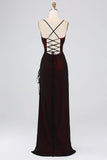 Black Red Sheath Spaghetti Straps Floor Length Bridesmaid Dress With Elasticity