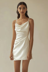 White Cowl Neck Satin Short Graduation Dress