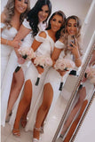 White One Shoulder Cutout Long Bridesmaid Dress with Slit