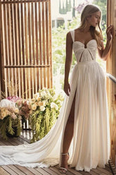 Bohemian A Line Long Chiffon Sweetheart Wedding Dresses