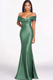 Dusty Sage Mermaid Off The Shoulder Satin Long Formal Dress