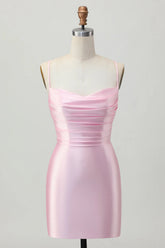 Blush Pink Bodycon Short Homecoming Dress with Lace Up Back