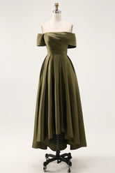 Olive A Line Off The Shoulder Ruched Satin Long Mother of the Bride Dress