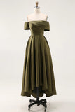 Olive A Line Off The Shoulder Ruched Satin Long Mother of the Bride Dress
