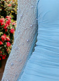Athena Pearl Sleeve Mini Dress Light Blue