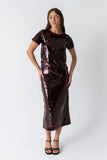 Presley Sequin Midi Skirt in Burgundy