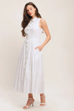 PEARL BUTTON DOWN WHITE MIDI DRESS