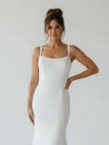 Simple Mermaid Scoop Neck Backless Satin Wedding Dresses