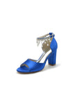 Open Toe Pearl Tassel Satin Chunky Heels