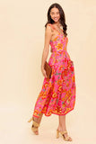 GARDEN GATHERING BUSTIER MIDI DRESS PINK MULTI