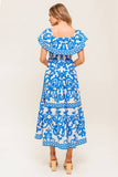 SERENADE MIDI DRESS PRINTED OFF SHOULDER COTTON DRESS