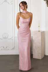 Jules Gown Shimmering Lace Dress With Chiffon Scarf