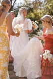A Line Square Neck Vintage Lace Wedding Dresses