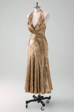 Golden Mermaid Halter Neck Midi Cocktail Dress