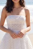 Strapless Ivory A Line Corset Beaded Mini Dress