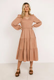 Smocked Tiered Midi Dress in Pink FINAL SALE