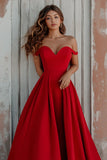 A Line Red Off The Shoulder Formal Dress
